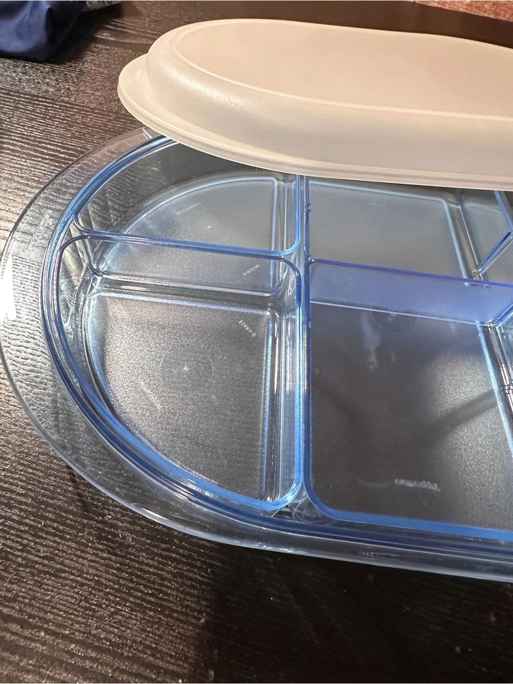 Tupperware Divided Oval Food Storage Container Set w/ Snap Lids Clear/Blue